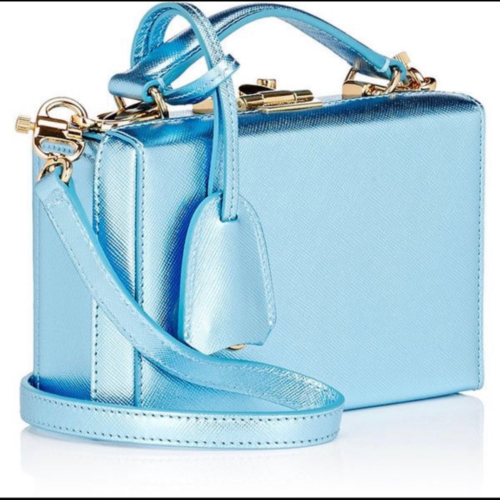 Mark Cross blue Grace box with gold hardware